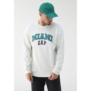 GAP Miami Cream Graphic Logo Sweatshirt Crew Neck Pullover Top Mens Small‎